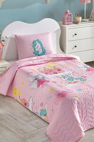 Kapitone Yatak Örtüsü Seti Tek Kişilik Unicorn Dreams Pembe Pembe