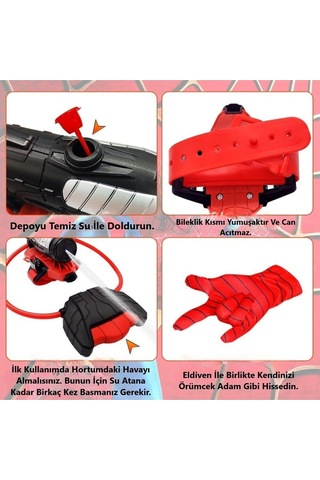 Su Atan Oyuncak Örümcek Adam Eldiven Su Tabancası 130 Ml Depolu 13 Cm.