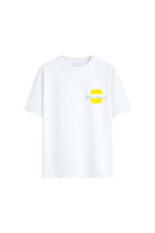 Black Nova Oversize Baskılı Unisex %100 Pamuk T-shirt Catch Me Beyaz
