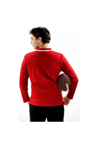 Urbantrendstore Rugby Tasarımlı Günlük Rahat Kullanım Casual Tişört Kırmızı Uzun Kol