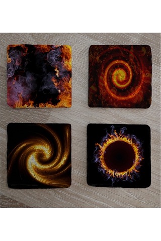 Güneş Tutulması Ve Kozmik Görüntüler Doğal Taş Bardak Altlığı 4'lü Set - Natural Stone Coasters - Taş Çok Renkli