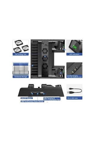 Ps4 Slim 3 Fanlı Soğutucu Stand + Çift Şarj Dock Tp4-882c