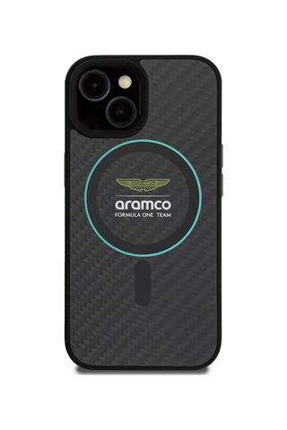 Apple Uyumlu iPhone 15 Kılıf Aston Martin Lisanslı M-safe Renkli Halka Ve Karbon Fiber Kapak Siyah-yeşil Siyah - Yeşil