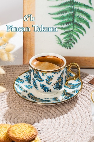 Porsima Yalın Altın Yaldızlı 6 Kişilik 12 Parça Fincan Seti Türk Kahvesi Takımı Kahve Fincanı Gül Kurusu