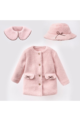 Cumino Cute Kız Çocuk Şapkalı Kaban Pembe