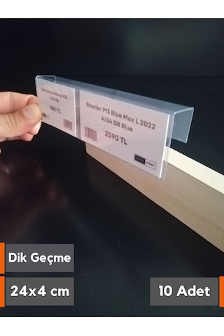 10 Adet Pvc Etiketlik Dik Geçme Ahşap Raf 24 x 4 CM İsimlik Kart Cebi