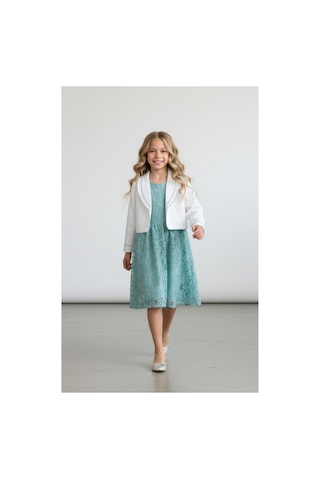 Fesshera Kids Kız Çocuk Dantel Elbise Bolero Ceket Takım 9-12 Yaş Turkuaz