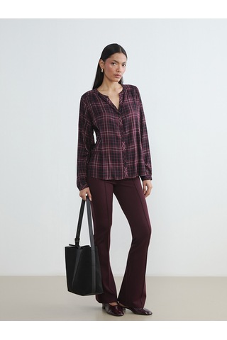 Lcw Everyday Bordo Kaçık Yaka Ekose Oversize Bluz