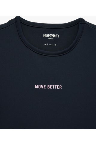 Koton Slim Fit Bisiklet Yaka Kısa Kollu Baskılı Crop Spor Tişört Lacivert 7wak10129nk