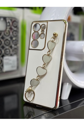 Samsung S21 Ultra Uyumlu Kılıf Kamera Korumalı Parlakkalpli Bileklik Toka Tutacak.