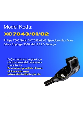 Philips 7000 Serisi Xc7043/01/02 Speedpro Max Aqua Dikey Süpürge 3500 Mah 25.2 V Batarya Uyumlu Uzun Ömürlü, Maksimum Performans Pil