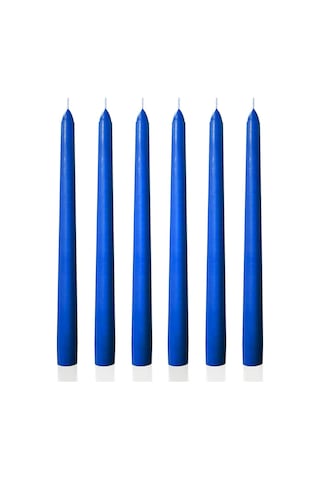 6 Lı Kısa Mavi Konik Şamdan Mum Yükseklik 18 Cm Mavi