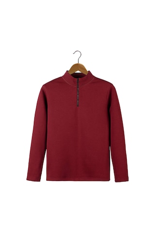 Terapi Men Erkek Bordo Yarım Fermuarlı Basic Düz Sweatshirt Bordo