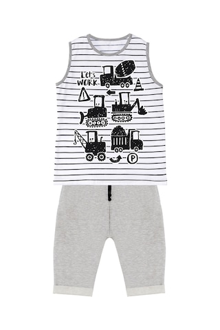 Denokids İnşaat Aracı Erkek Çocuk T-shirt Kapri Şort Takım Çok Renkli