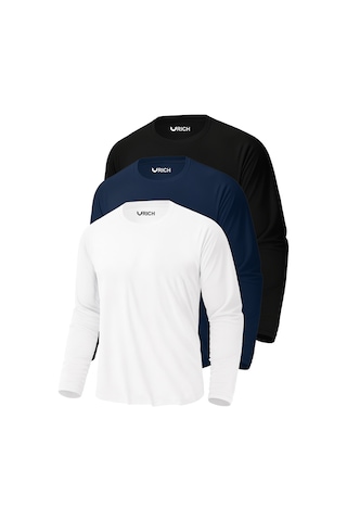 Rich Erkek Siyah-beyaz-lacivert 3'lü Paket Basic Uzun Kollu Sporcu Body Siyah-beyaz-lacivert