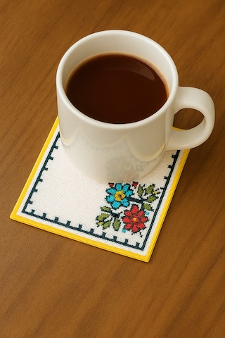 Upeka 6'lı Tela Peçete Bardak Fincan Altlığı Çicek İşlemeli Kokte