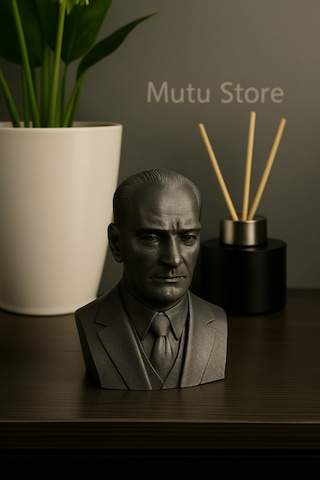 Dekoratif Atatürk Masa Üstü Heykel Figürü - Metalik Siyah 1
