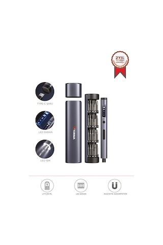 Torima Tts-03 60 Parça Şarjlı Hassas Tornavida Seti Led Işıklı, Mıknatıslı Alüminyum Kasa, Type-c