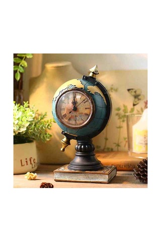 Dekoratif Antik Dünya Küre Masa Saati Nostalji Masaüstü Saat