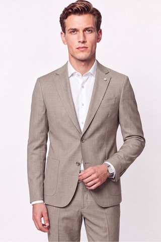Efor Slim Fit Çift Yırtmaç Torba Cep Esnek Yünlü Bej Takım Elbise Tk 951