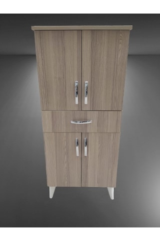 Çok Amaçlı Dolap Cordoba Model Hard Parlak Suntalem 130 Cm 4 Raf Demonte El Yapım Kahverengi - Krem