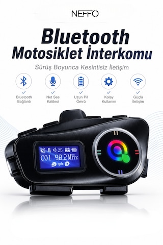 İntercom 2 Kişi Bağlantılı Telsiz Özellikli Bluetooth Kask Kulaklık Ekranlı Fenerli Telsiz Intercom