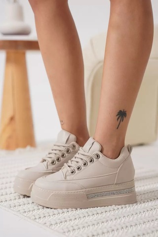 Trendella Kadın Bej Gizli Topuklu Sneaker Tr04ms01c Beyaz