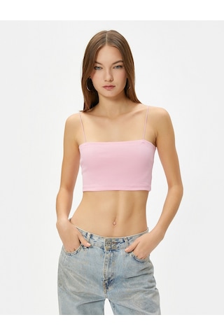 Koton Basic Crop Atlet İnce Askılı Ribanalı Pamuklu Slim Fit Pembe 4sal30059ık Gül