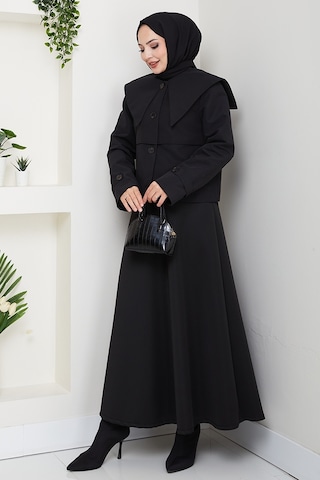 Pelerin Görünüm Astarlı Trenç 1625 - Siyah Siyah