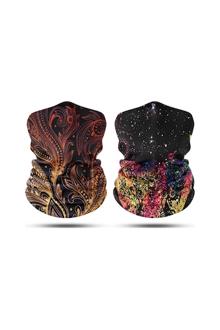 Dair Altın Yaprak - Şans Fili Desenli 2'li Set Boyunluk Bandana Outdoor Balaklava Yüz Maskesi Kafa Bandı