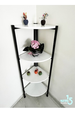 Yirmi15 Köşe Kitaplık- Beyaz Köşe Kitaplık- 4 Raflı Köşe Kitaplık