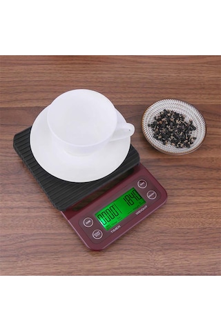 Dijital Mutfak Tartısı Gıda Tartısı Zamanlayıcı Ve Tare İle 3kg/0.1g Hassas Elektrikli Mutfak Tartısı Büyük Lcd Ekran İle 5 Birim Bordo