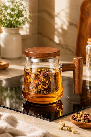 Perotti 17564 Herby Borosilikat Cam Bitki Çayı Demliği 500ml Şeffaf