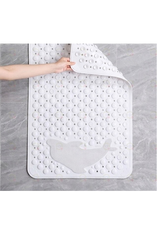 Mainshop Masajlı Vantuzlu Banyo Paspası & Kaydırmaz Zemin Duşakabin Paspası Balık Desenli 35 X 68 Cm M-10 Beyaz