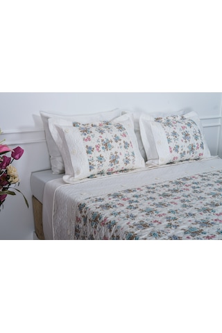 Finezza Gülfem Çiçek Baskılı Turkuaz Çift Kişilik Yatak Örtüsü 6 Parça-1462 Turkuaz
