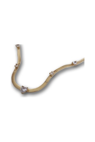 Uzel Çelik Sarı Zirkon Taşlı İtalyan Zincirli Taş Kalpli Kolye