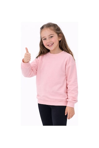 Zuzunga Kız Çocuk Basic Düz Pudra Renk Fırçalı Pamuk Sweatshirt