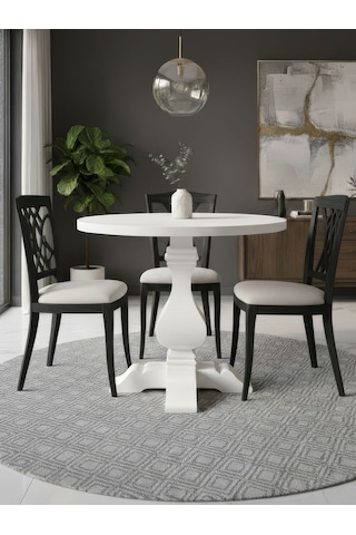 Orleans Fransız Still Yuvarlak Ahşap Yemek Masası 90x90 Beyaz