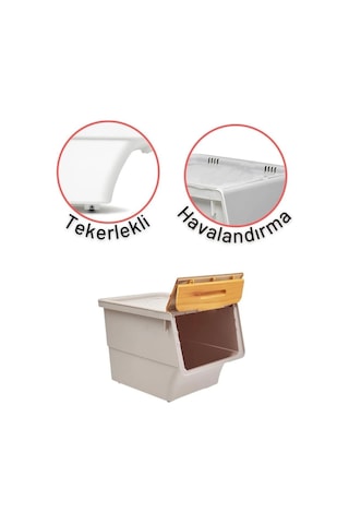 Motek Patateslik Soğanlık Sepeti Oyuncak Kutusu Tekerlekli Organızer Çok Amaçlı Kutu 6x12lt-bambu+krem