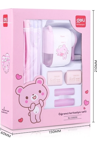 Kırtasiye Hediye Kutusu Seti İlkokul Öğrencileri Sevimli Çizgi Film Kırtasiye Hediye Çantası Pembe