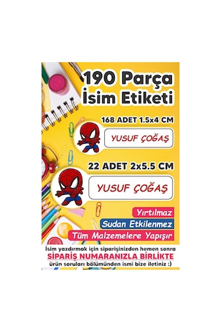 Okul Etiketi Kalem Defter Etiketi Özel Isim Yazılabilen Etiket Minik Spiderman - 190 Adet