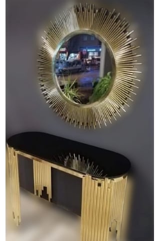 Dresuar NİCE GÜNEŞ Model Metal transmisyon Çelik Gold Renk Kaplama Yuvarlak Güneş Ayna El Yapım Gold