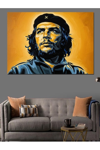 Sarı Arkaplan Che Guevara Portre Dekoratif Kanvas - Mdf Ahşap Tablo