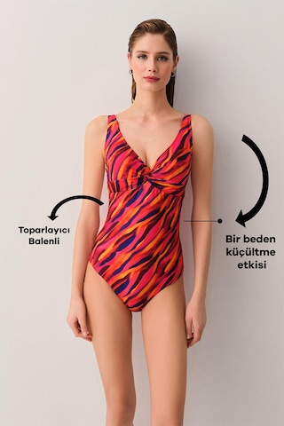 Suwen Flame V Yaka Balenli Toparlayıcı Mayo Sb2528513841384 Flame Baskılı