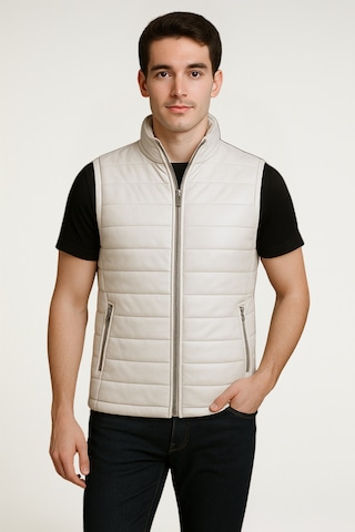 Derije Ramos Hakiki Deri Erkek Ekru Şişme Yelek