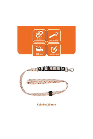Köpekler İçin Dayanıklı Ve Güvenli, Desenli Eller Serbest Gezdirme Tasması 25mm Krem