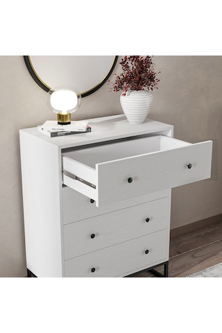 Just Home Alba Şifonyer - Beyaz / Siyah - 105x45x80 Cm Beyaz / Siyah