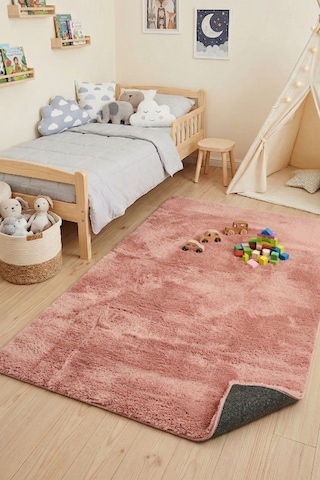 Yüksek Kalite Ekstra Yumuşak Kaymaz Özel Tabanlı Tavşan Peluş Halı Pembe