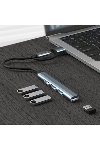 2 In 1 Adaptör 4 Port Type C Usb 3.0 Hub For Mac Book Pro Air Otg Usb 3.0 Adapter Type-c Çevirici Usb Hub - Sw-hub1