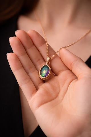 Kadın Bakır Kolye Doğal Mistik Topaz Taşlı Minimal Model Kolye Diğer